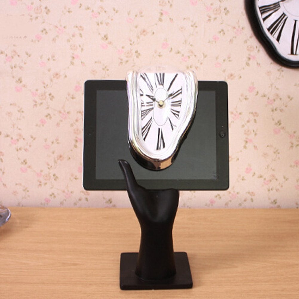 Horloge fondante style Dali quartz, décoration murale et de table. Design déformé tendance couleur argentée, original et ludique. - 9