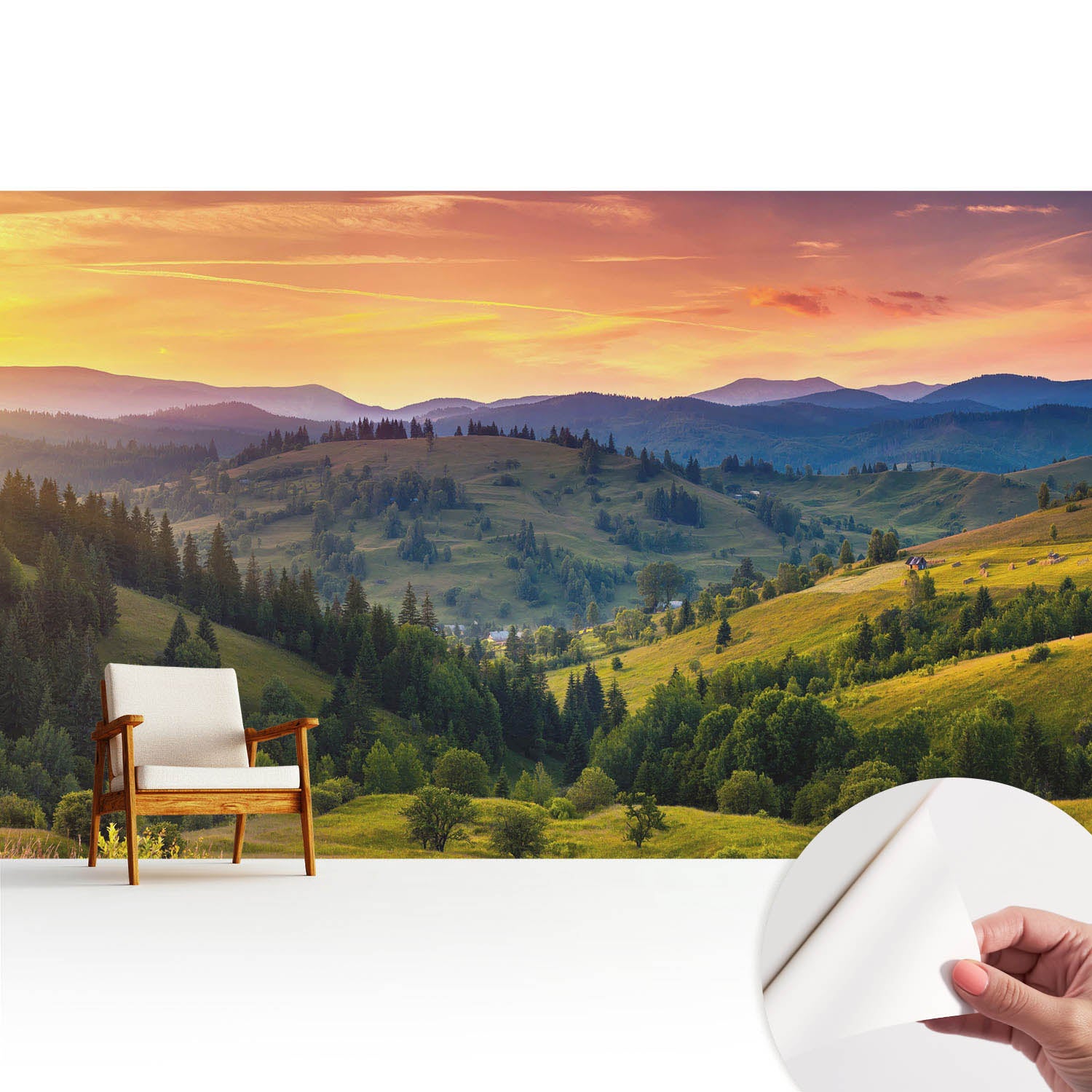 Elegancka tapeta dekoracyjna stylowa nowoczesny motyw łatwy montaż - materiał samoprzylepny 416x254 cm - Malownicze wzgórza górskiego pejzażu TULUP