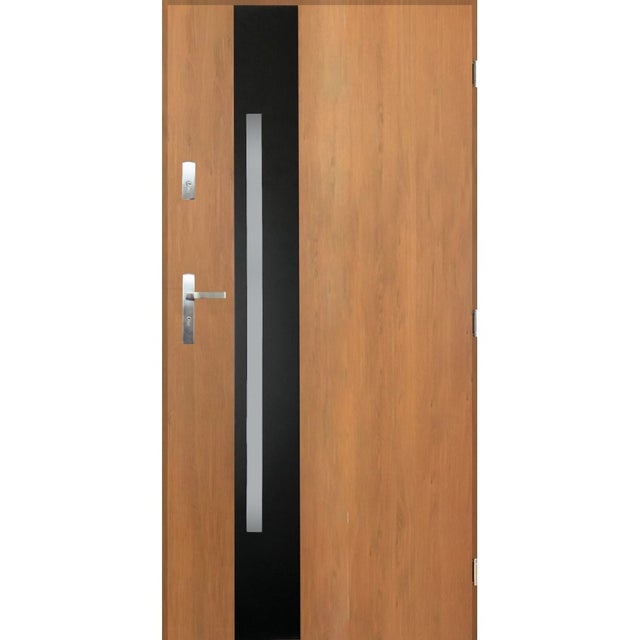 Porta de entrada GOTAN 90 cm em aço inoxidável cor Carvalho dourado - Sem Puxador e fechadura - Puxador: Esquerda