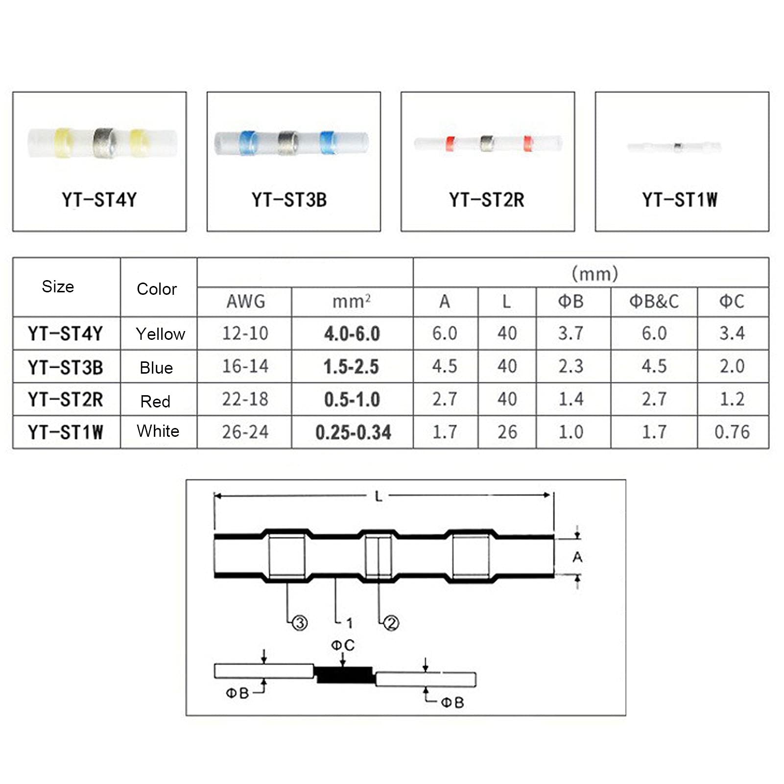 Connettori termorestringenti terminali ad anello per saldatura a crimpare per cavi elettrici impermeabili isolati (100 pezzi in scatola) - 3