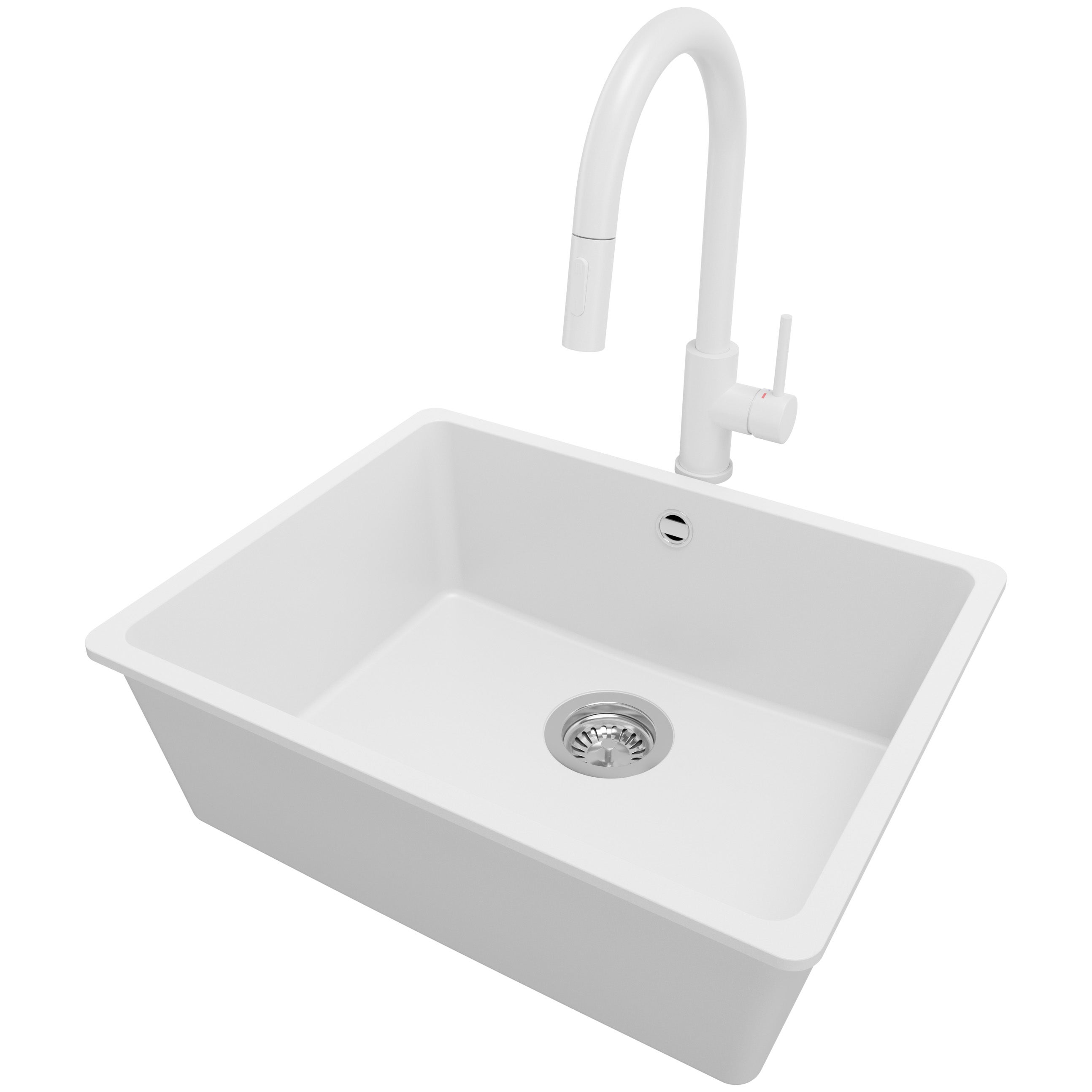 Zlewozmywak podblatowy Biały 56x44cm, Zlew Kuchenny 1 Komorowy + Bateria 40x20cm + Syfon, do szafki od 60cm - Wenecja Easy PRIMAGRAN