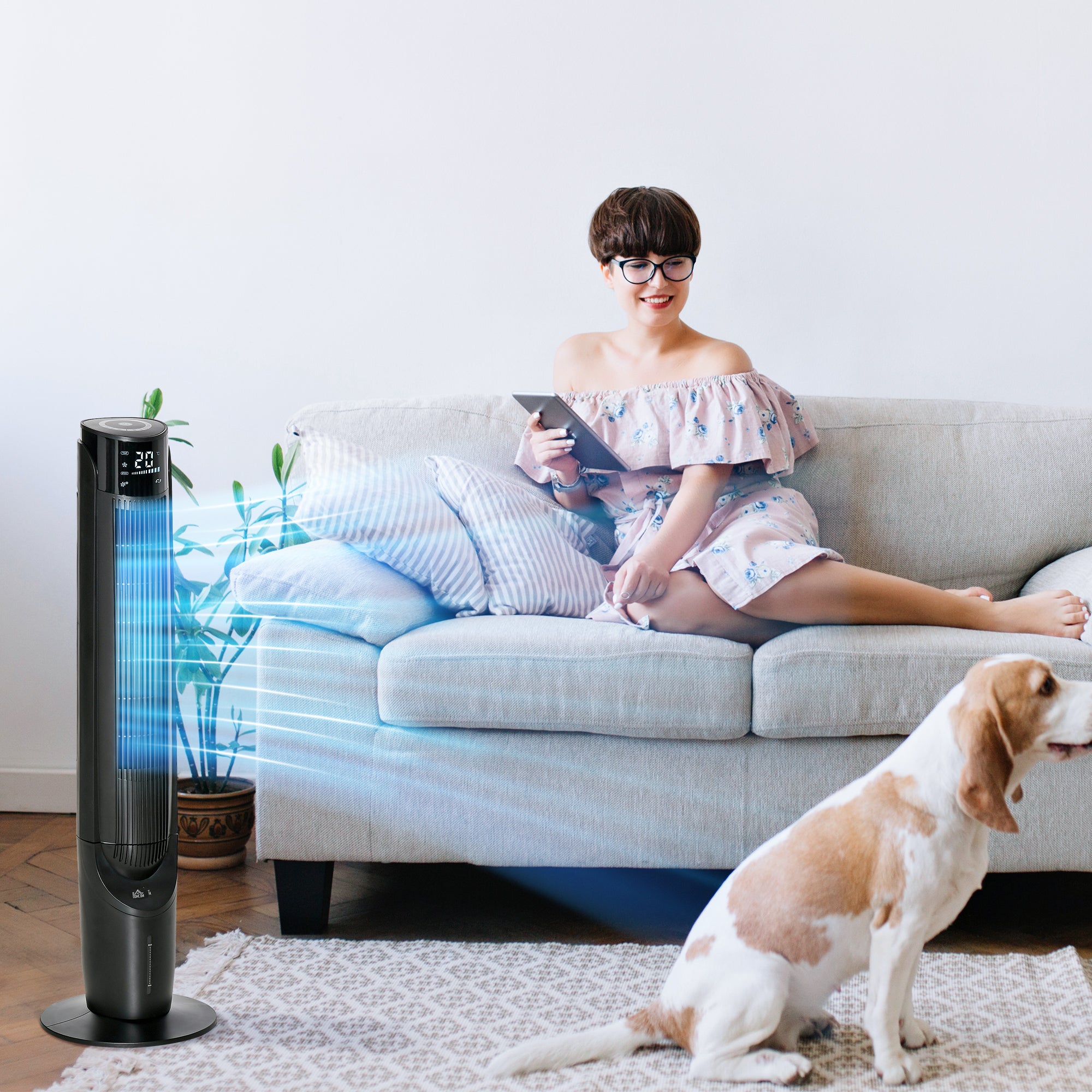 Ventilateur colonne tour rafraichisseur d'air 2 en 1 avec télécommande noir - 2