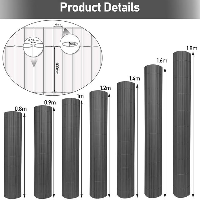 Canisse PVC Brise Vue, Paravent de Jardin, Piscines, Balcon Terrasse, Palissade en PVC Résistant aux UV, Intempéries, Gris 80 x 500 cm