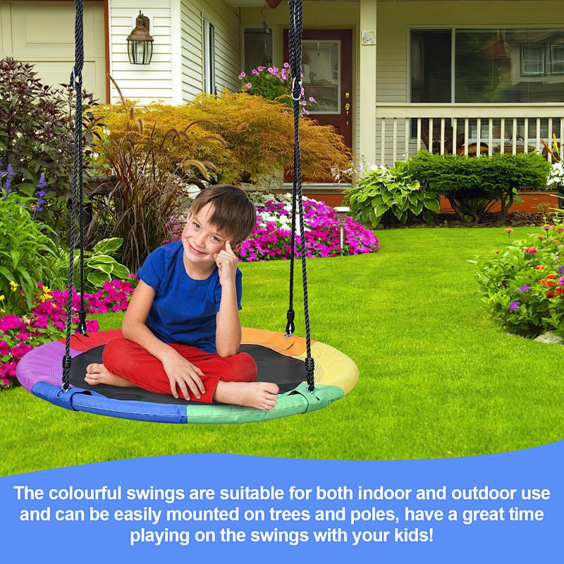 Balançoire nid d'oiseau rond 100 cm à suspendre enfant adulte jardin extérieur 150 kg Coloré - 5