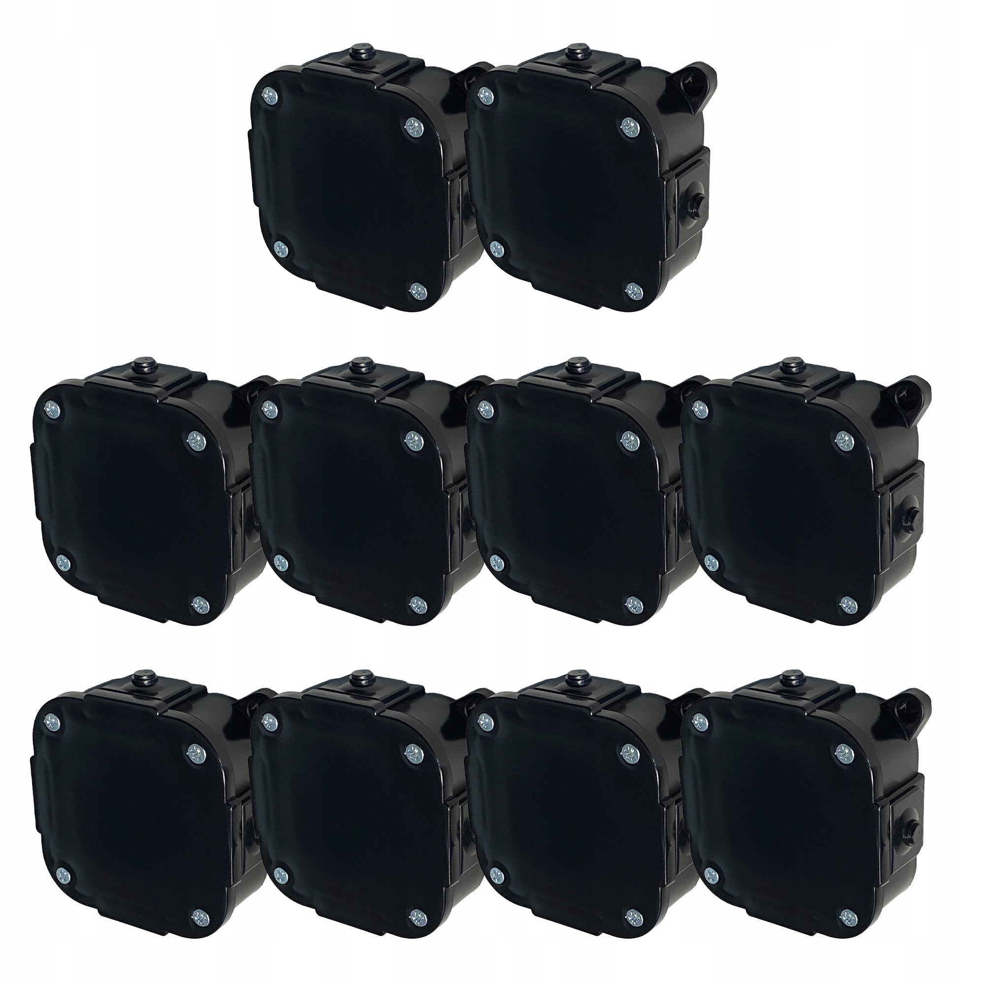 Puszka natynkowa hermetyczna 88x88x40mm 4-wlotowa, z zaciskami, zamknięcie "na wkręty" IP44, czarna EDO 10 szt.