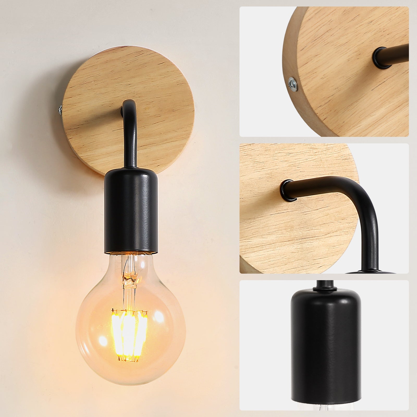 GOECO Applique Murale Interieur Industrielle 2 Pack, Lampe Murale en Bois Métal, Appliques Wall Decoration Murale Rétro pour Salon, Chambre , Le p - 8