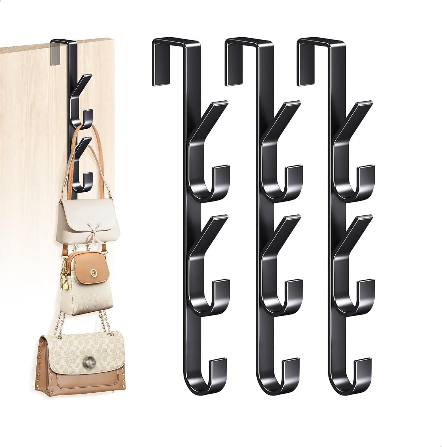 Ganci Portaborse Per Armadio - Confezione Da 10 In Plastica Resistente - Organizer Per Borse, Zaini E Tracolle - Fino A 13,6 Kg Di Portata - Adatto A Aste Fino A 3,5 Cm
