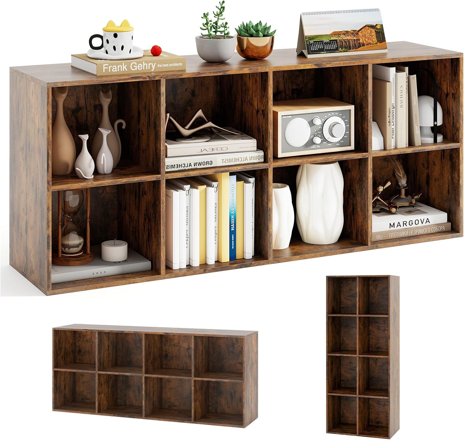 Biblioteka 8 Kostek, Mebel do Przechowywania dla Dzieci z Zabezpieczeniem przed Przewróceniem, Półka na Książki i Zabawki, 121,5x29x61 cm (Brązowa)