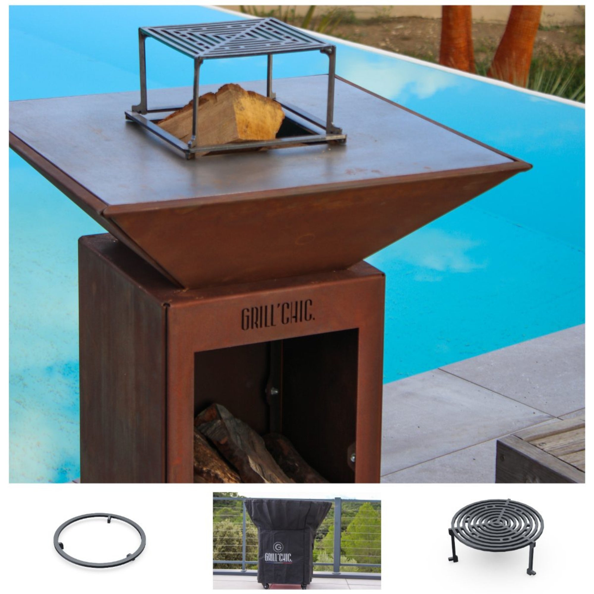Brasero Plancha Auvergnat En Acier Corten – Cuve Simple 62x62x76 Cm, Plaque Acier 10 Mm, Fabriqué En France - 11