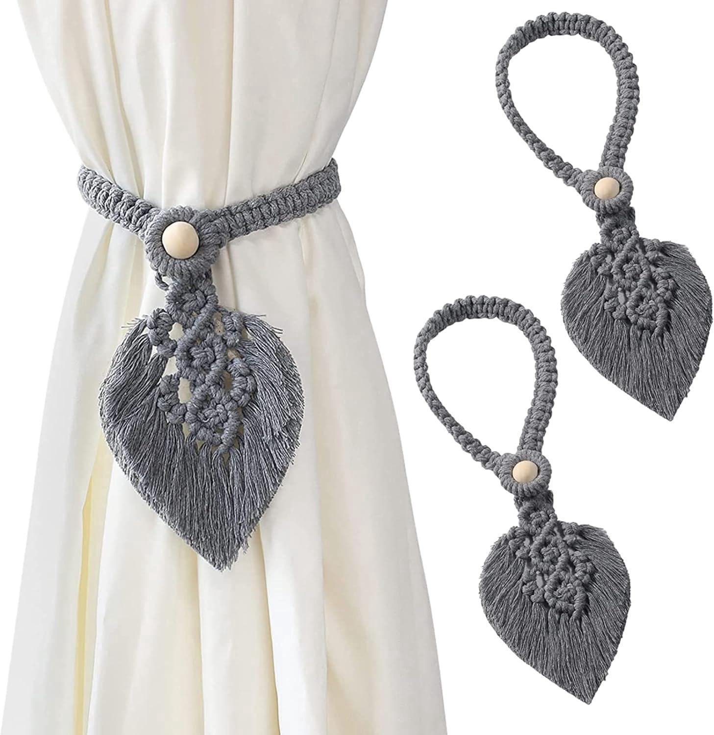 Embrasse Rideau Corde Coton Beige Embrasses De Rideaux En Corde - Lot De 4 - Style Bohème - Fixation Adhésive Ou Vis - Coton Doux - Beige Embrasse Tissée Main