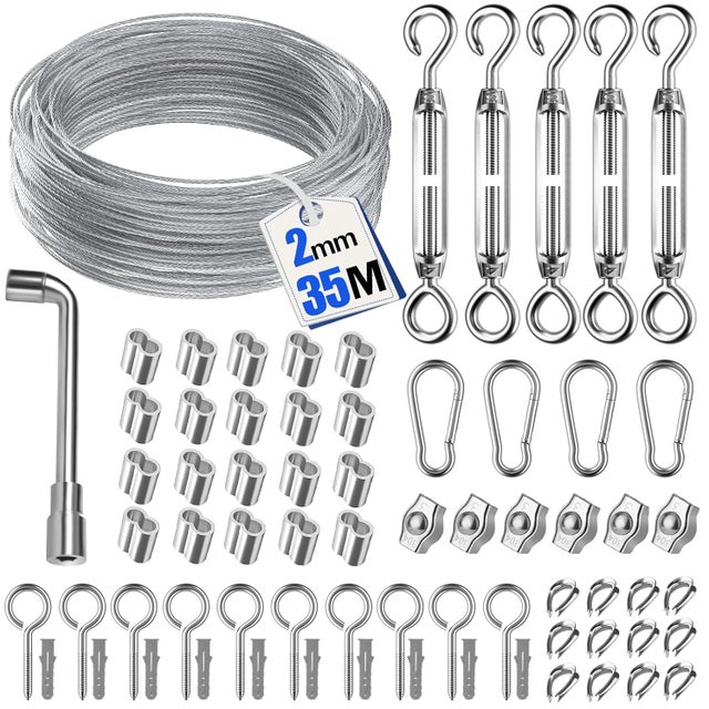 35M 69 pezzi cavo in acciaio per piante rampicanti, kit di cavo in acciaio durevole con tenditore per cavo, morsetto per cavo in acciaio e accessori