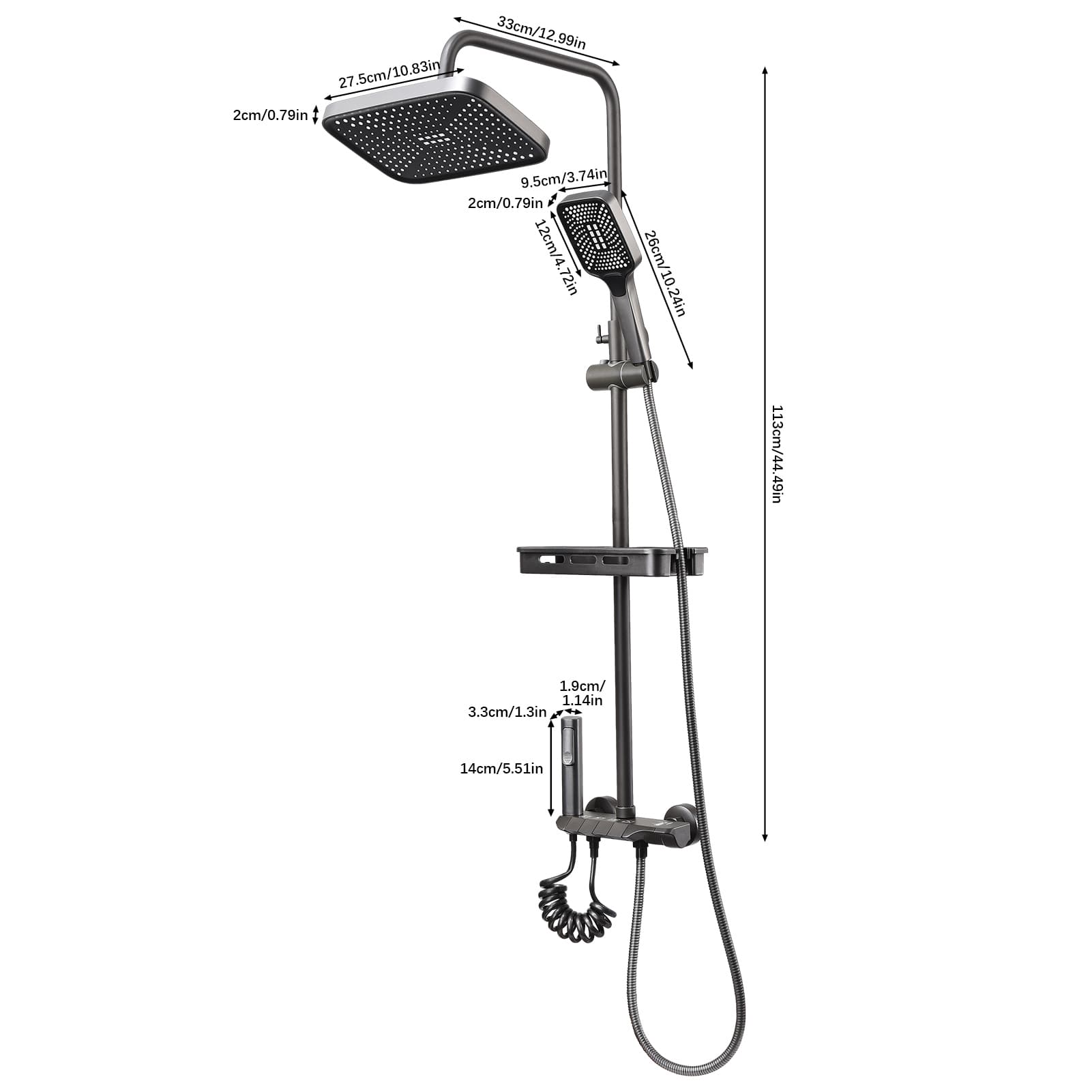 Colonne de douche noire, ensemble réglable en hauteur pour salle de bain, système avec mitigeur et affichage de température - 8