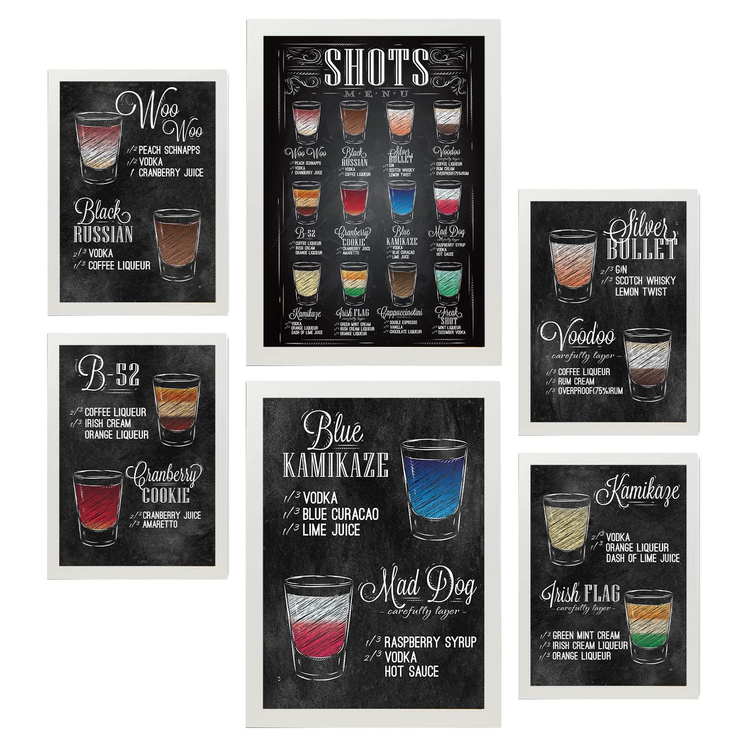 Nacnic posters de chupitos ilustraciones de café y bebidas en estilo cartel publicitario para la a4 & a3 marcos blanco