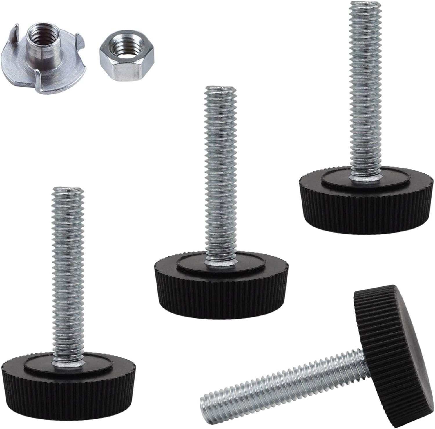 Picioare de nivelare M6 x 30 mm, lot de 4 - rotunde, reglabile, Ø25 mm, cu piulițe pentru mobilă