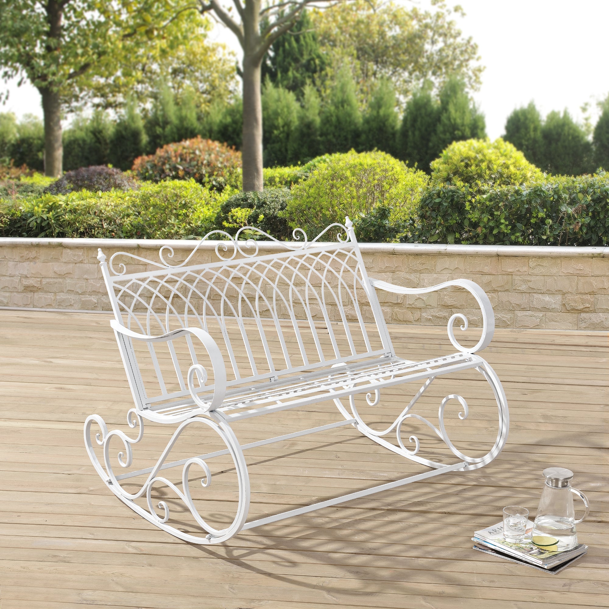 Panca a Dondolo Greenough da Giardino Vintage in Metallo 85 x 113 x 95 cm - Bianco [en.casa] - 4