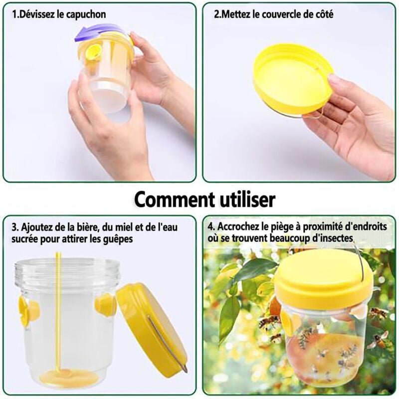 Piege Frelon Asiatique,Piege A Guepes Et Frelons Exterieur À Suspendre,Kit Piege A Frelon pour Bouteille Plastique Interieur, Piege Moustique-3PCs - 4