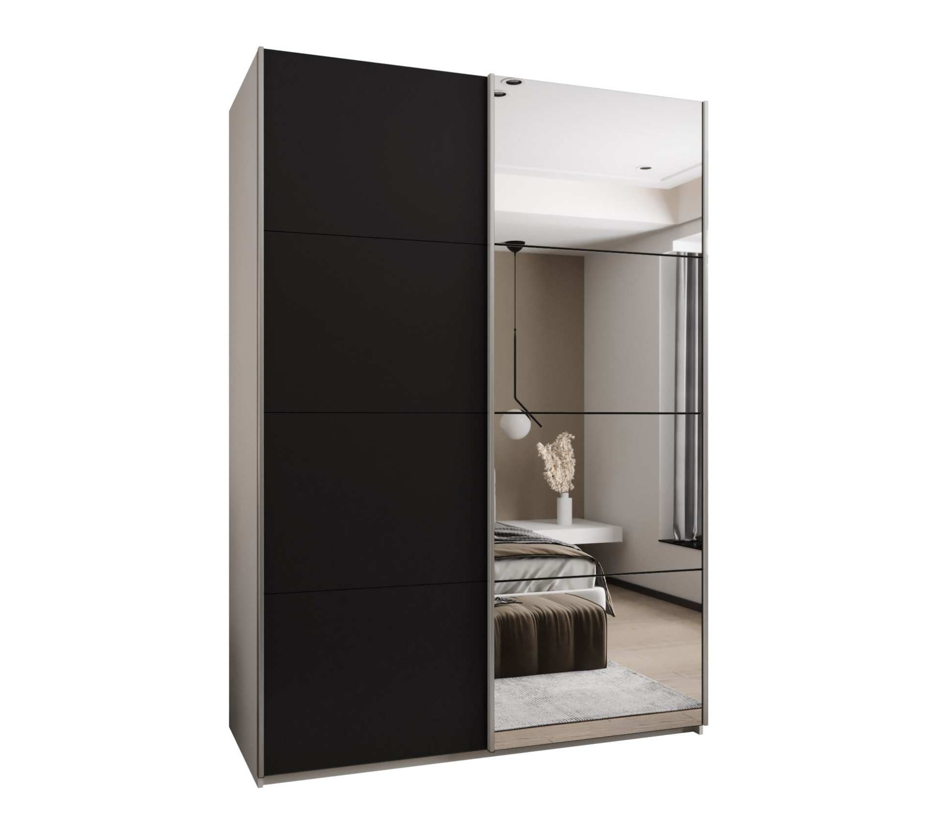 Szafa przesuwna wysoka Lux 3 170 x 64 x 245,5 cm biały + czarny + u. srebrny - Abiks Meble