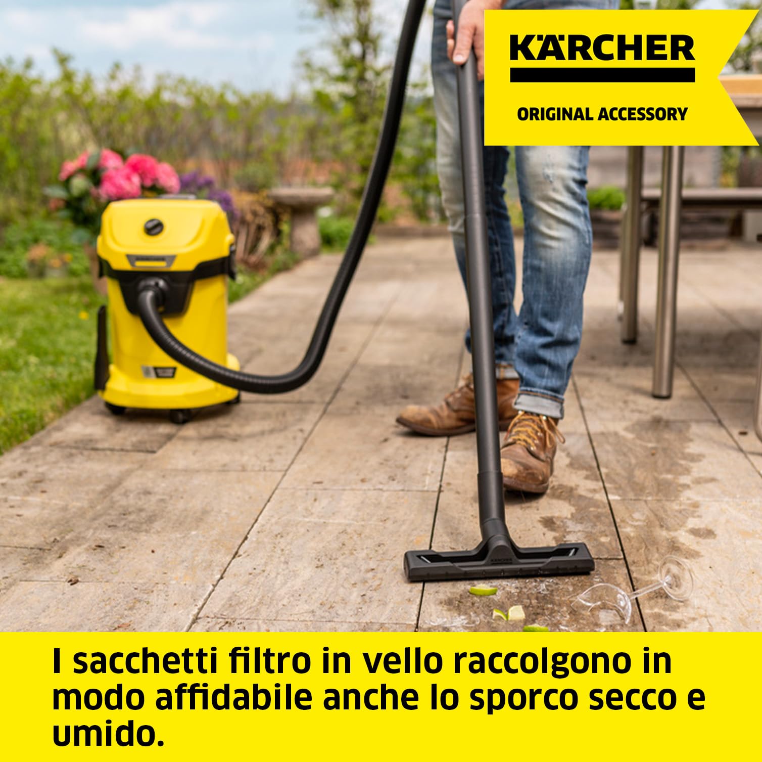 Kärcher Sacchetto filtro in vello originale KFI 489 per aspirapolvere a umido/secco, aspirazione di polveri sottili di lunga durata durante i lavori - 3