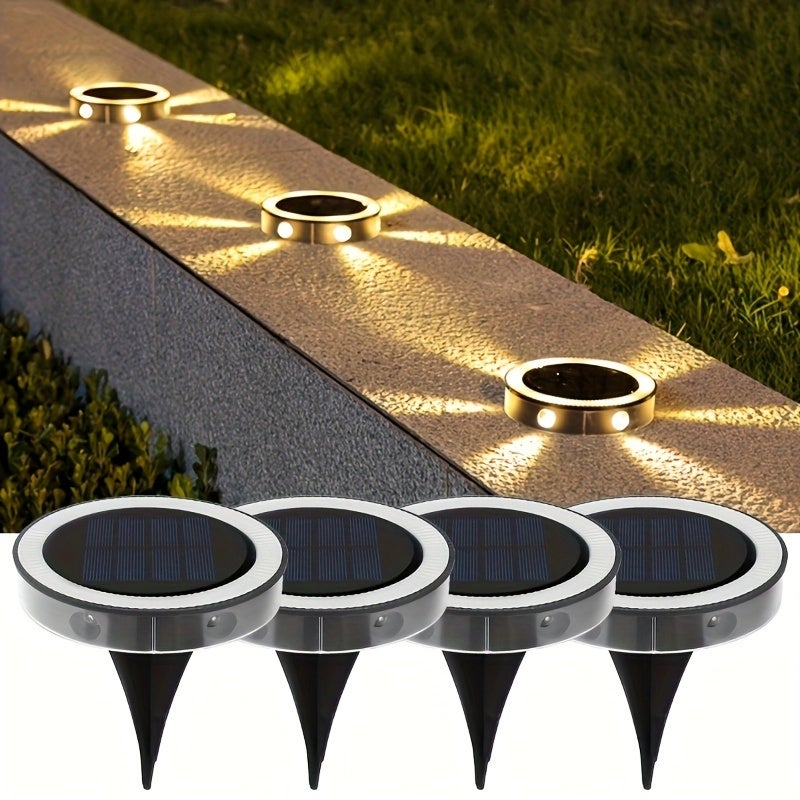 Zestaw 4 lamp solarnych LED do ścieżek, wielofunkcyjna lampa solarna z 6 otworami, dekoracyjne oświetlenie plastikowe do balkonów i ogrodów