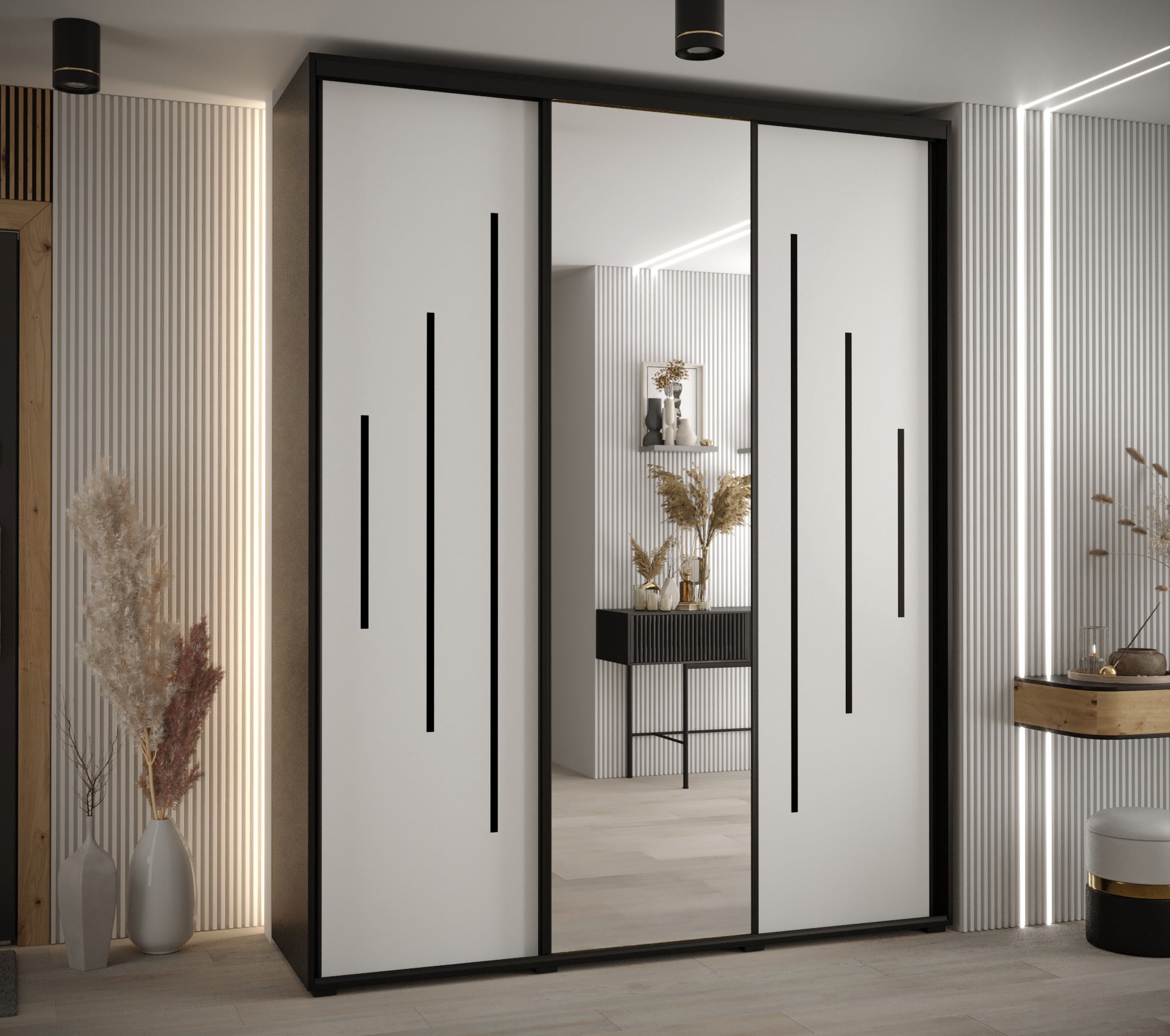 Szafa przesuwna z lustrem wysoka Davos 13 200 x 45 x 235,2 cm czarny + biały + u. czarny - Abiks Meble - 2