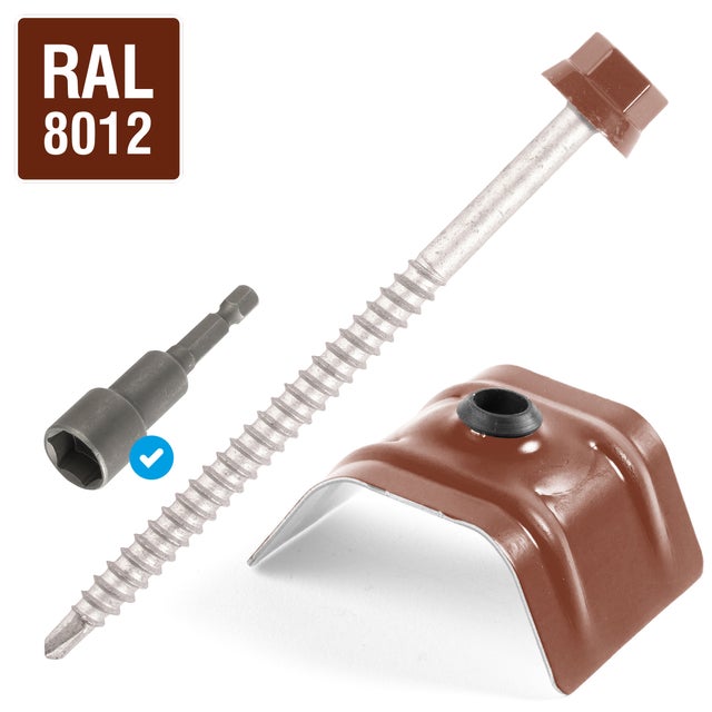 Kit 50 fixations bac acier sur bois Ø6,3 x 100 ROUGE RAL8012 SCELL-IT