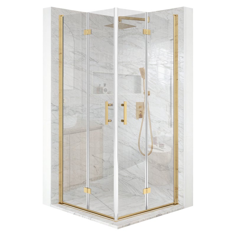 Kabina prysznicowa kwadratowa drzwi uchylne złota 100x100cm szkło 6mm + powłoka
