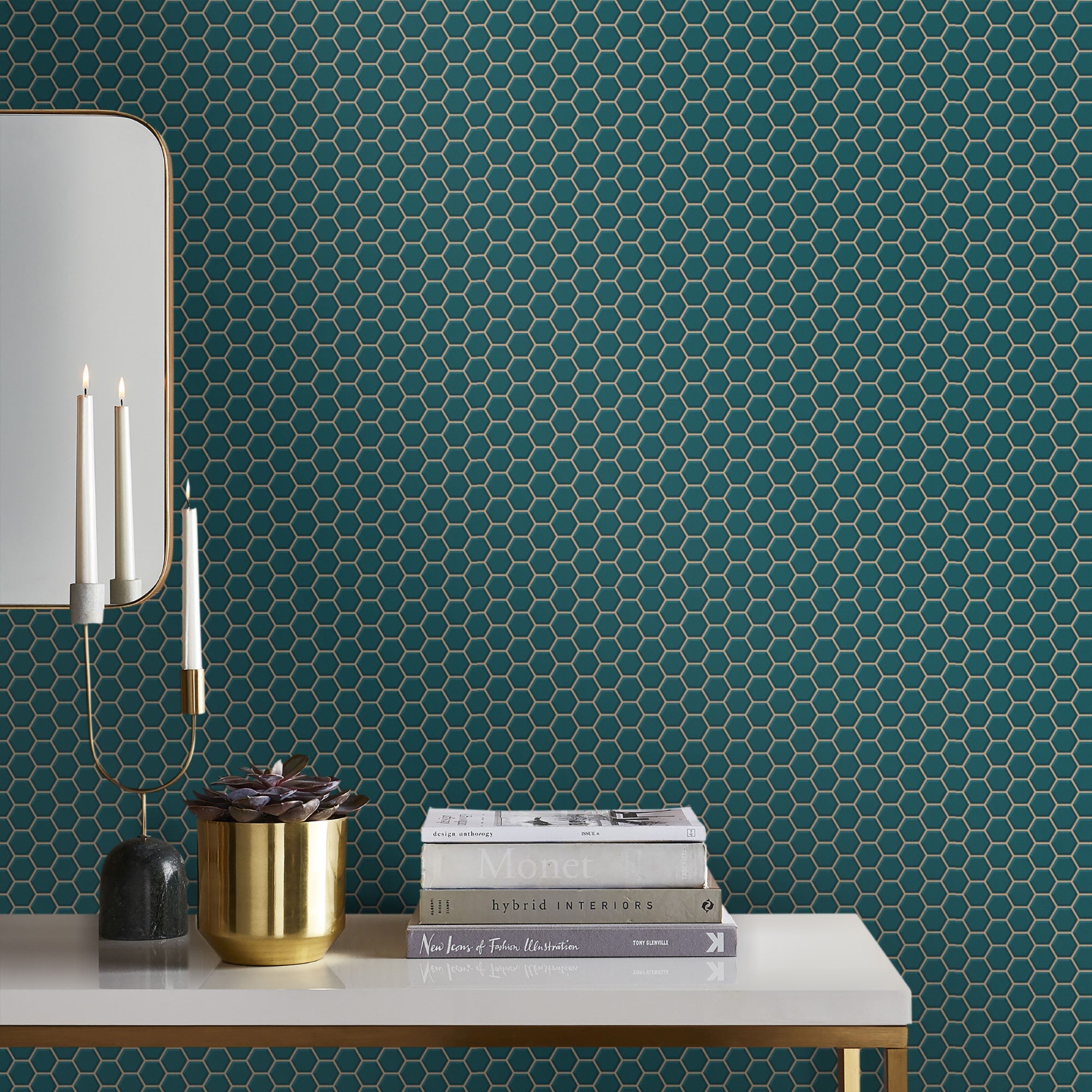 Papier peint intissé Hexagone 1005 x 52cm Vert | Leroy Merlin