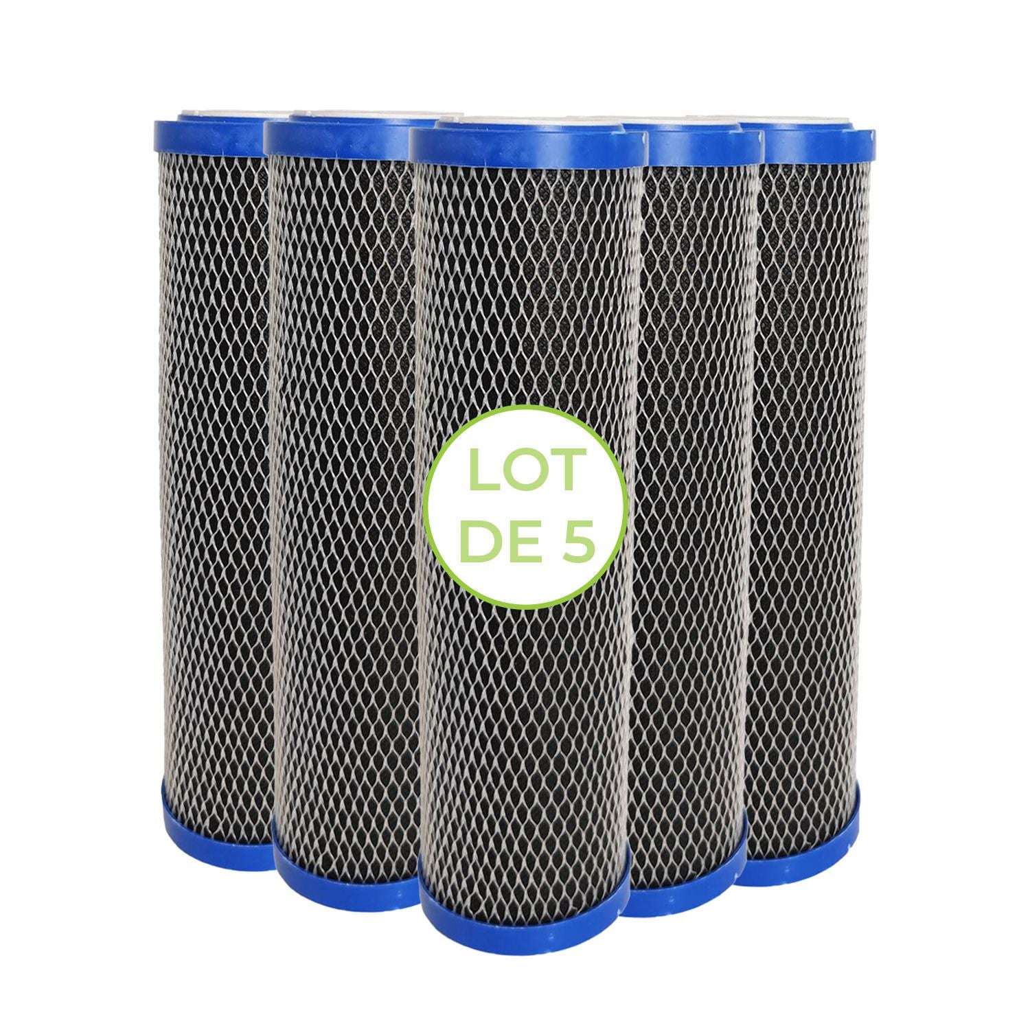 Lot de 5 Cartouches 2 en 1 Filtre à Eau 9 pouces 3/4 - Anti sédiments + Charbon actif 5 microns Filtre à Impuretés Fabriqué en France - 2