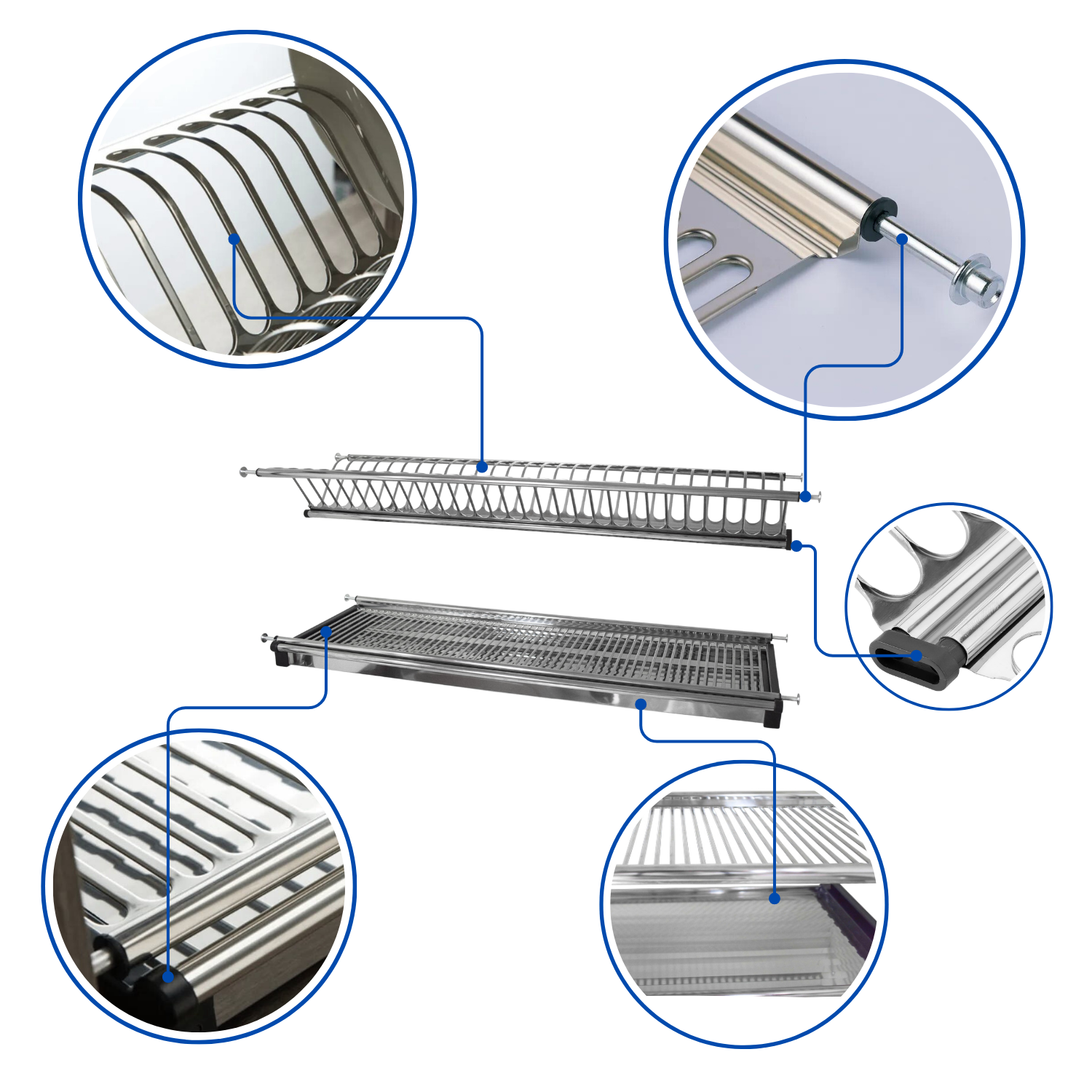 Para módulo de 90CM Escorredor de louça em aço inox embutido com molas reguláveis Para armário suspenso Kit com colector de pingos e grelha de vidro - 3