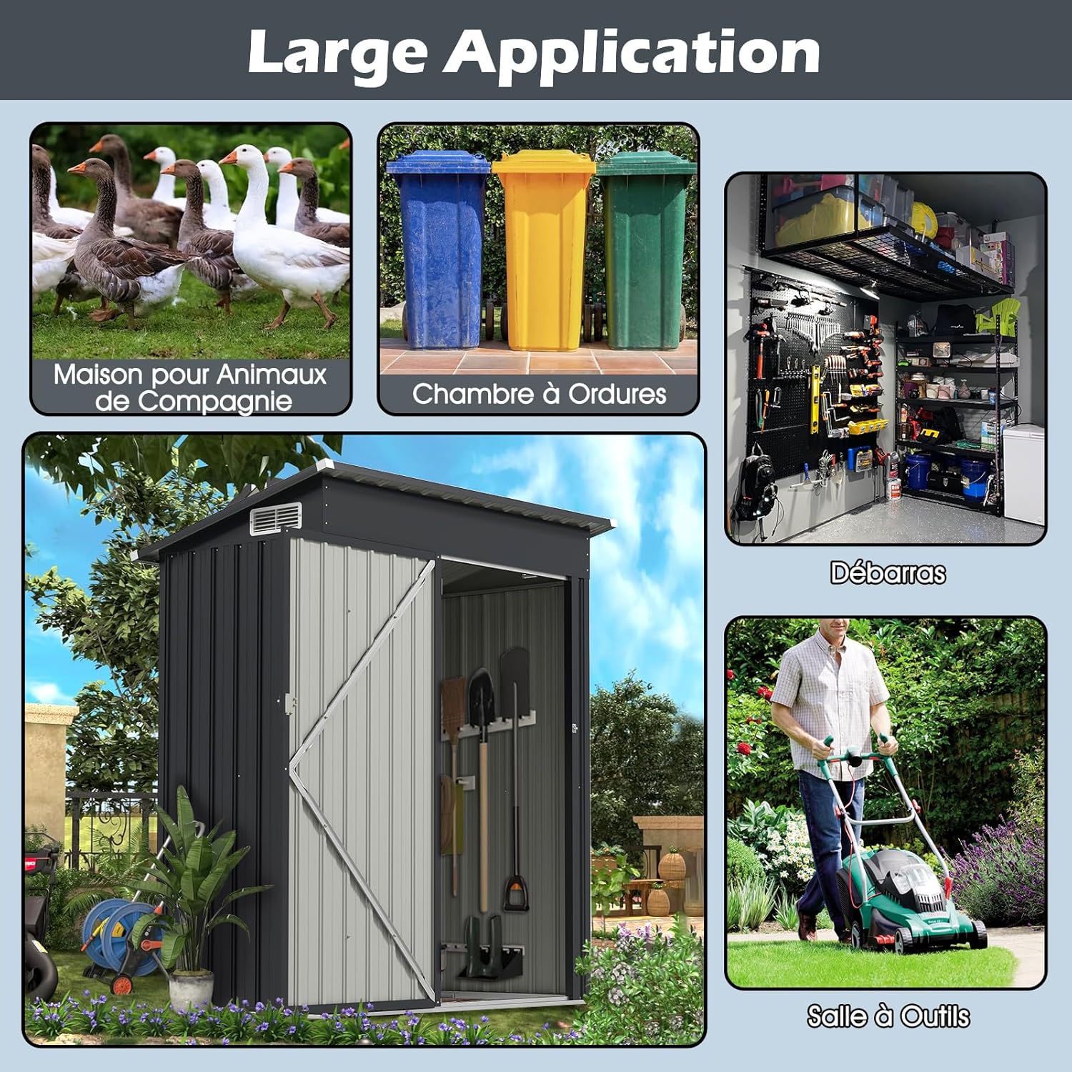 Abri de Jardin Métal Galvanisé 1,02m², Cabane Jardin Exterieur 1,88 m³avec Loquet, Toit en Pente, 4 Gants, 2 Trous d’Aérations, Gris - 6