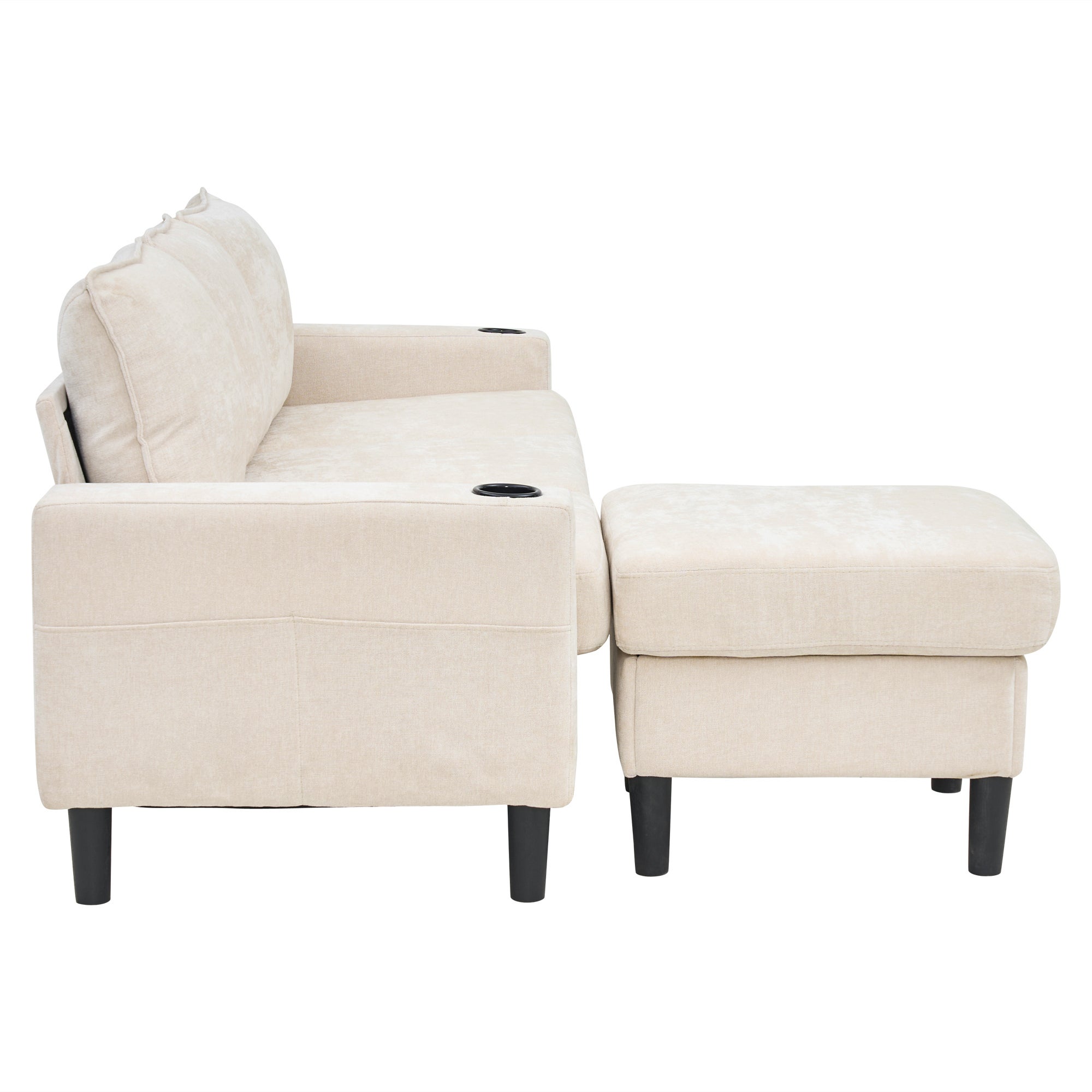 Sofa tapicerowana 3-osobowa - z portami USB i Type-C - z dwoma uchwytami na kubki - Sofa w kształcie litery L z funkcją spania - Beżowa - 8