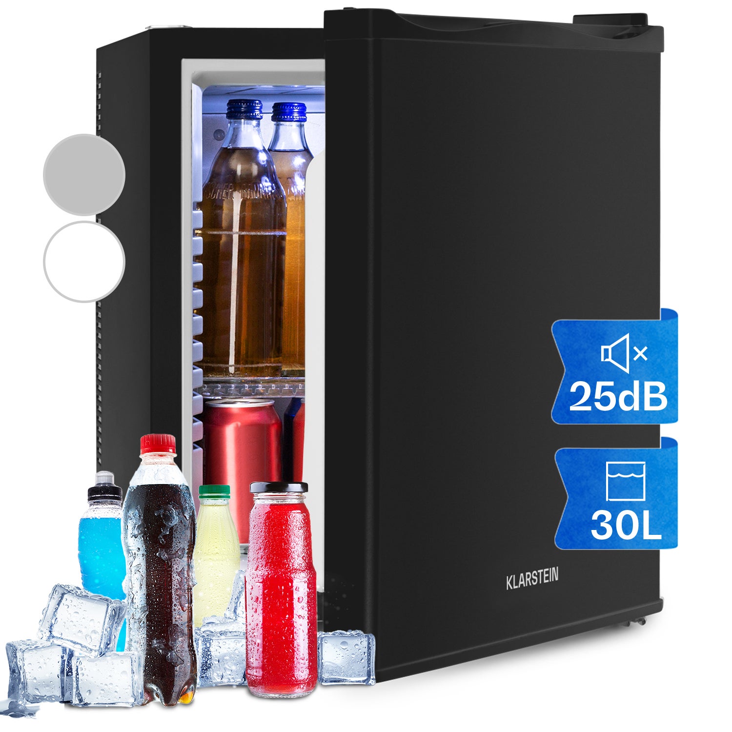 Klarstein Geheime Plek Minibar Minikoelkast Mini Snacks- En Drankenkoelkast (17 L, 26 Db Geruisloos, Uitneembaar Plateau, Traploze Temperatuurregeling) Zwart
