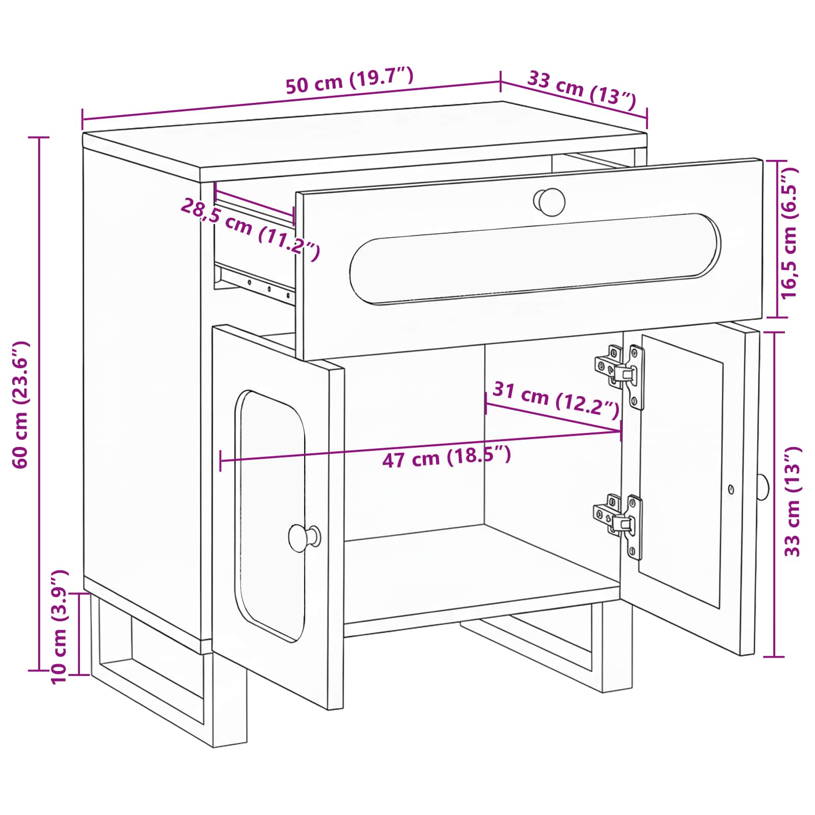 Cabinet de chevet Naturel 50 x 33 x 60 cm Bois de mangue massif vidaXL - 3