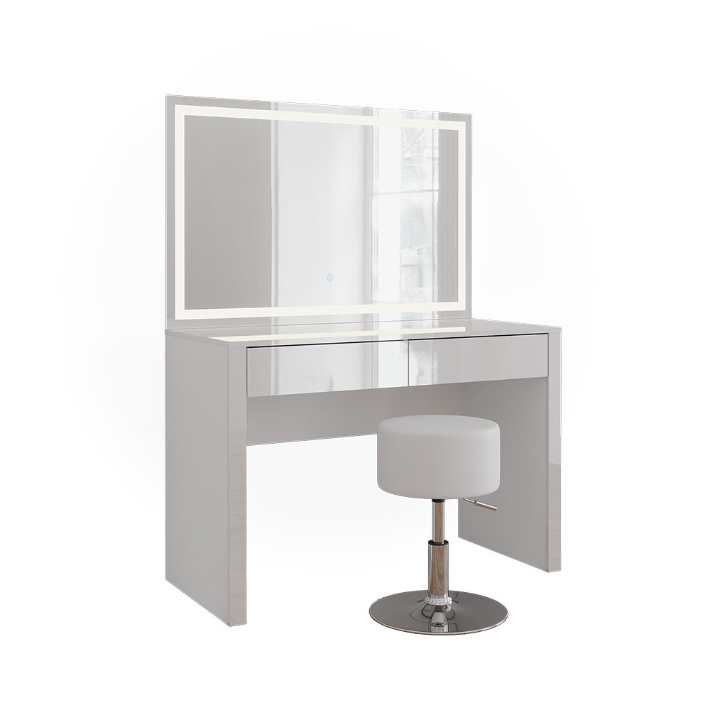 Vicco Toaletka Annabelle, Biały wysoki połysk/biały, 110 cm z lustrem LED i stołkiem