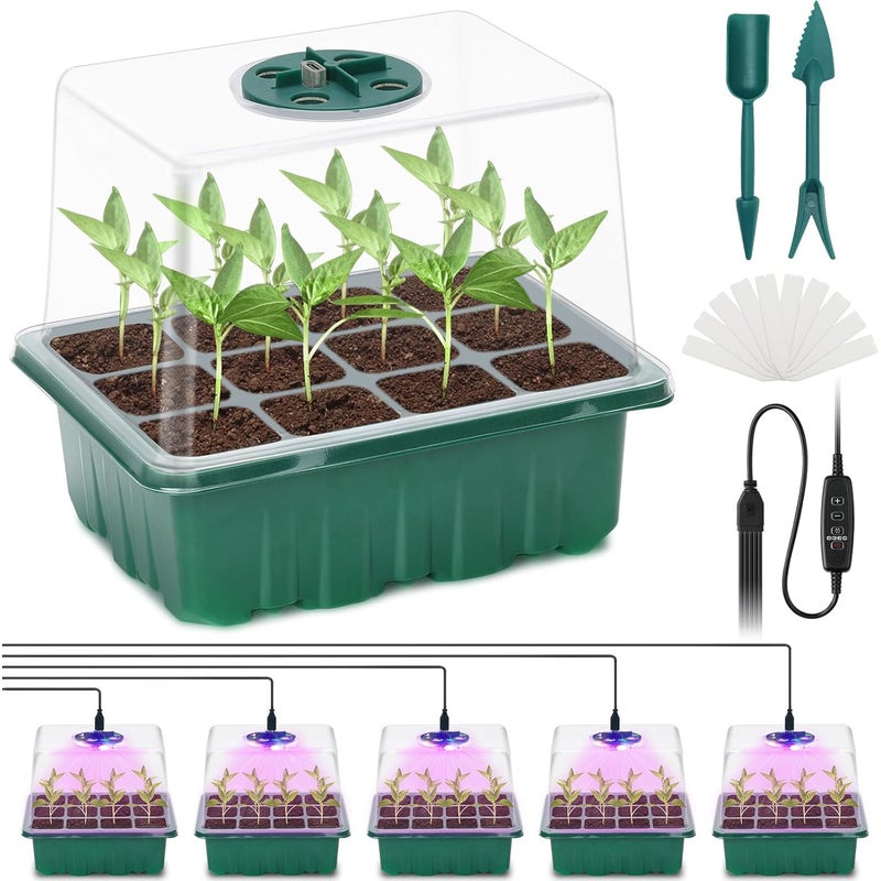 Szklarnia do sadzonek, wewnętrzna tacka na sadzonki z podniesionymi pokrywkami i pełnym spektrum światła słonecznego