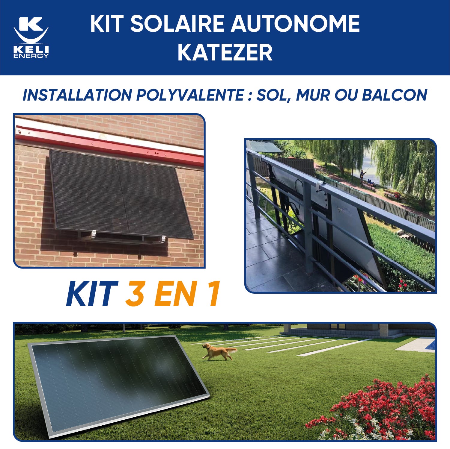 Kit Solaire KATEZER Connecté 420W - Prêt à Brancher - Panneau Bifacial Premium - Installation Facile - Suivi Direct - Pose : Sol, Mur, Balcon - 5