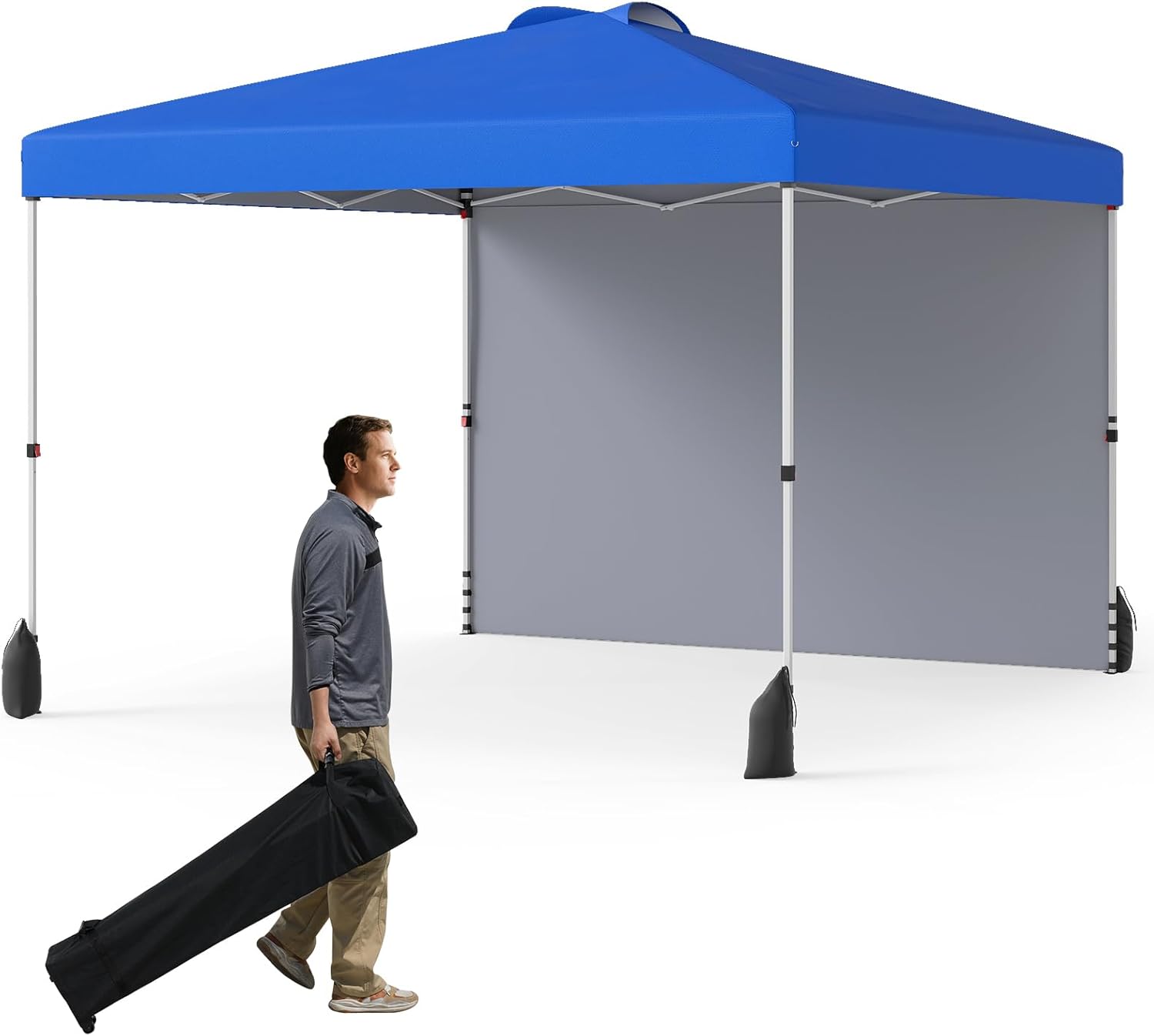 Altana Ogrodowa Zewnętrzna 3 x 3 m z Obciążnikiem, Ścianką Boczną, Torbą na Kółkach, 4 Linami/Kotwicami, 8 Kołkami (Niebieska)