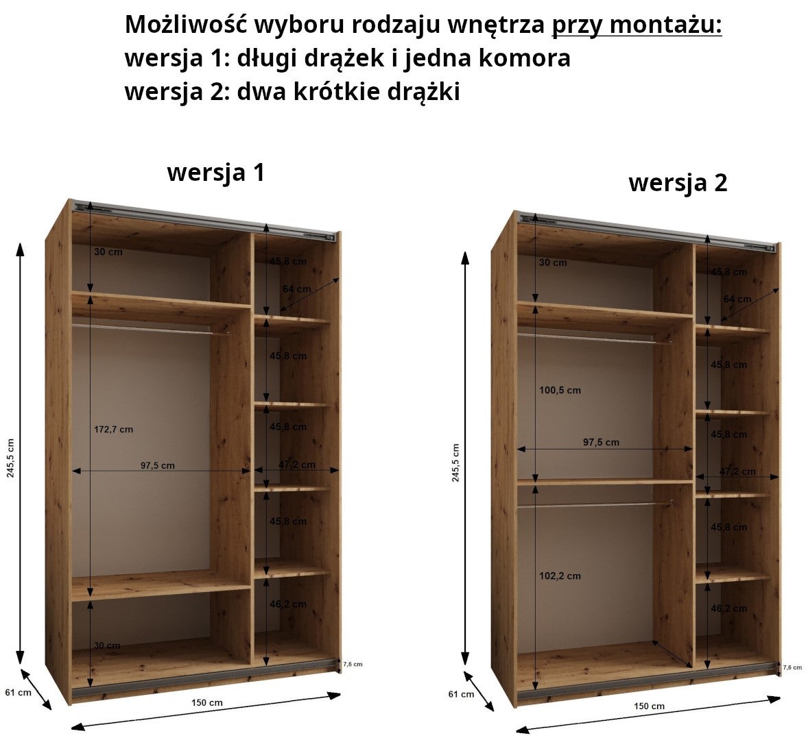 Szafa przesuwna wysoka Lux 1 150 x 64 x 245,5 cm artisan + artisan + u. czarny - Abiks Meble - 5