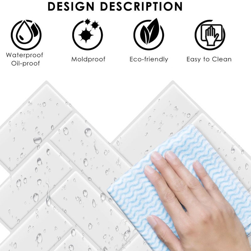 Revestimiento de pared antihumedad - 10 paneles adhesivos impermeables - Adhesivo adhesivo de imitación de azulejo cerámico - 305 x 305 mm - 0,93 m² - 7