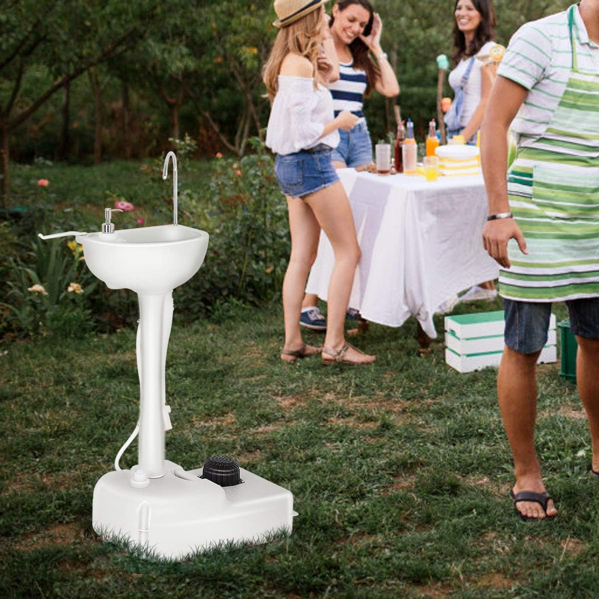 FHU Lavabo Mobile Avec Pompe à Pied, Distributeur De Savon