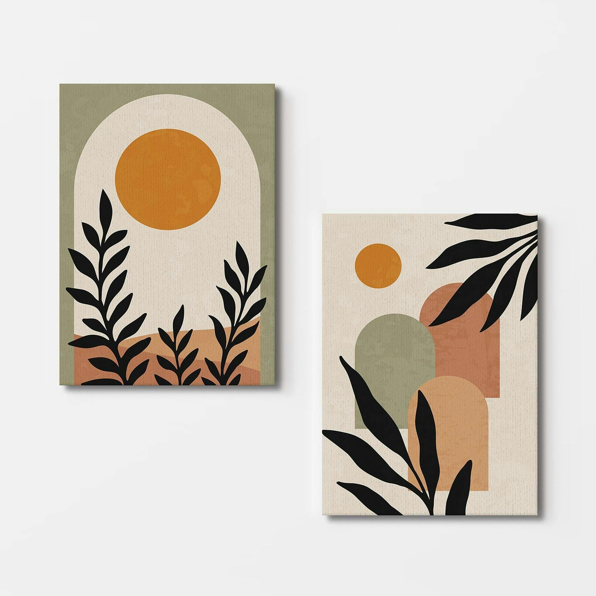 Tableau abstrait soleil et tons nature – moderne (set de 2) - 2
