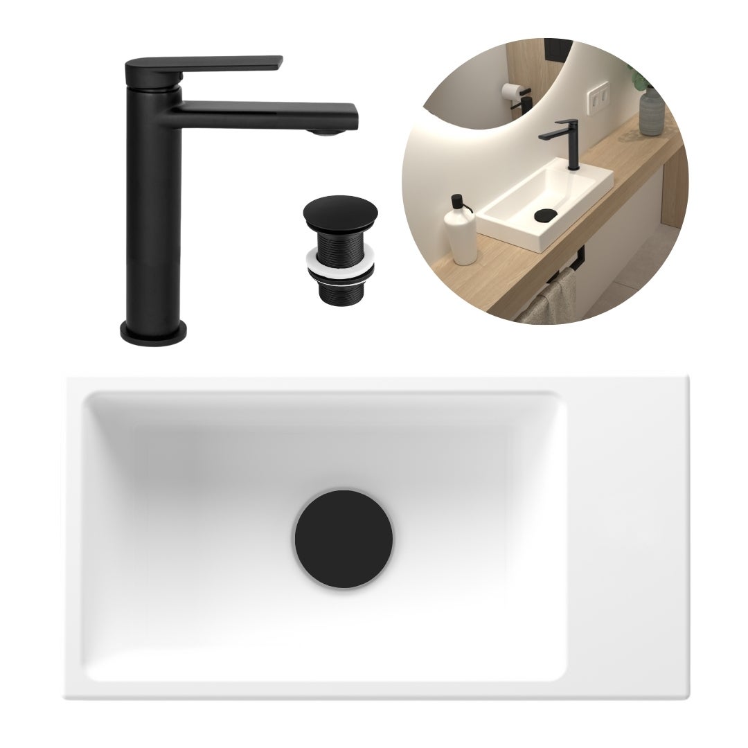 Umywalka Sora Zestaw GranMaster - biała wraz z korkiem klik klak oraz baterią 1szt.