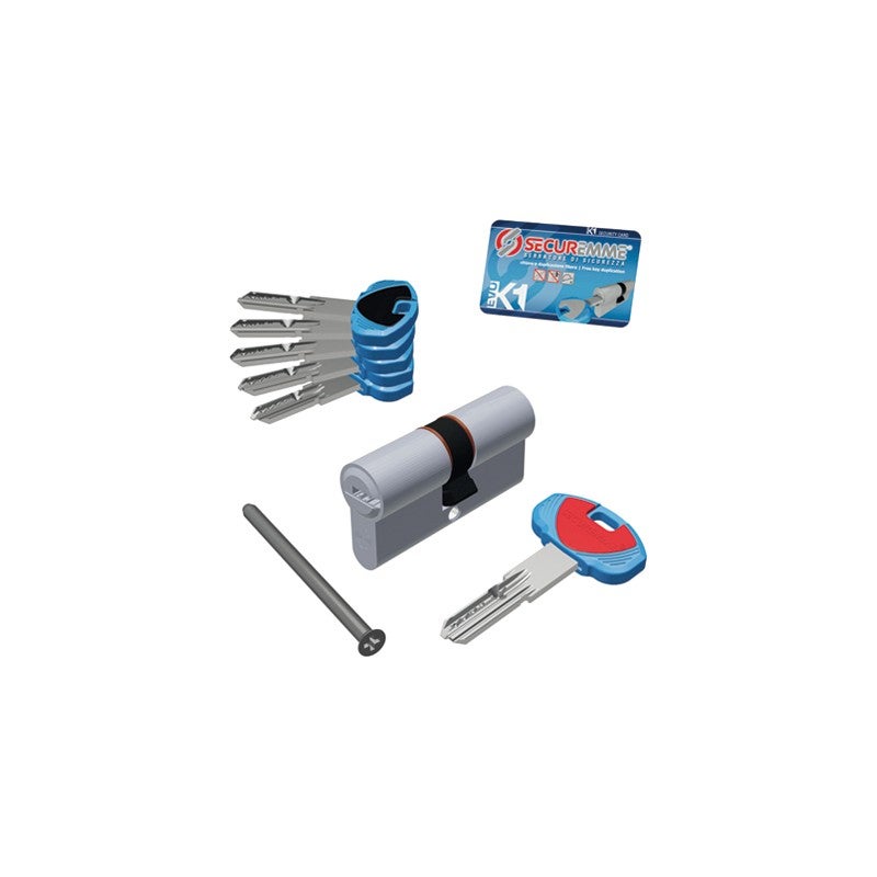 Cilindro Sagomato Securemme Evo K1 3100-Q – Ottone Nichelato Satinato, Con Pomolo, 5 Chiavi E Chiave Da Cantiere, 75/30+45 Mm