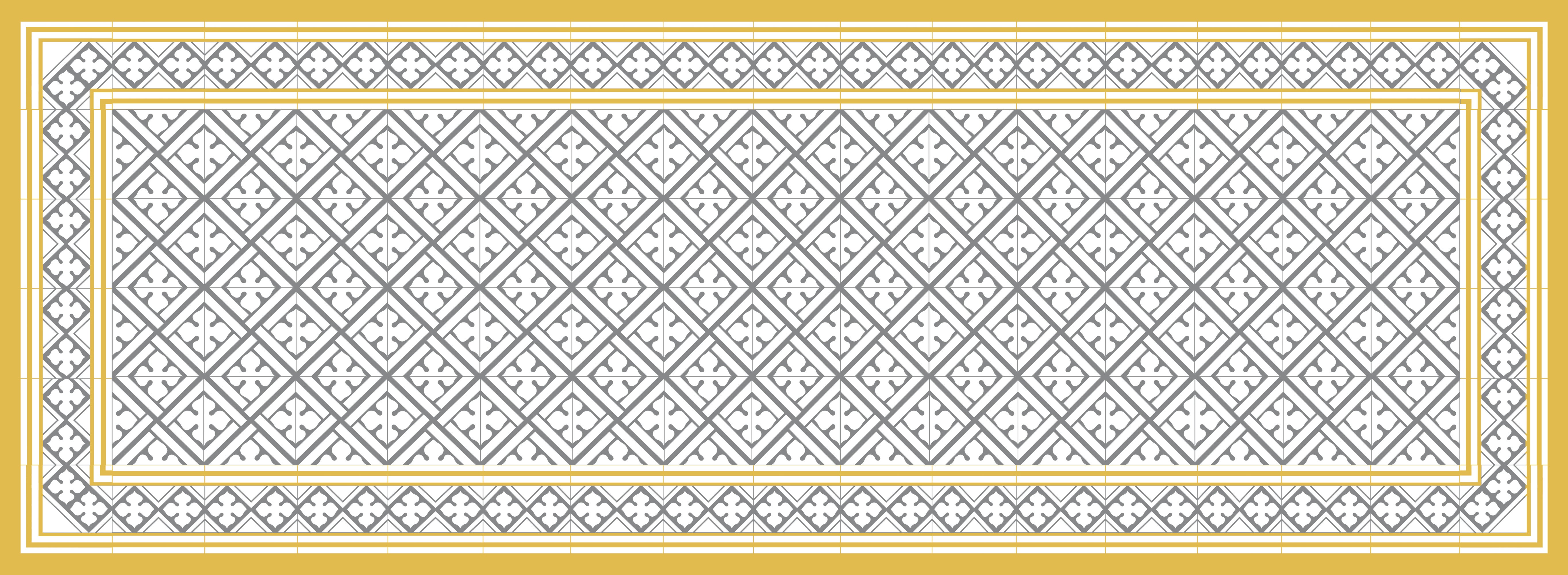 Dywan winylowy Palace mustard and grey 66x180 - antypoślizgowy PVC, winylowy do kuchni lub salonu, zmywalny, styl hydrauliczny