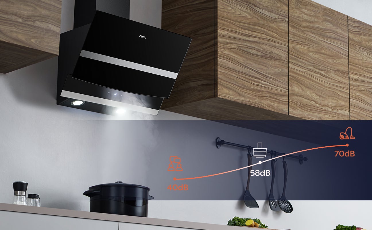 CIARRA Hotte Tactile 60cm 650 m3/h Classe A+++ 4 Vitesses Booster Wi-Fi Connecté Touche Tactile Verre Noir 736NBK60 - 4