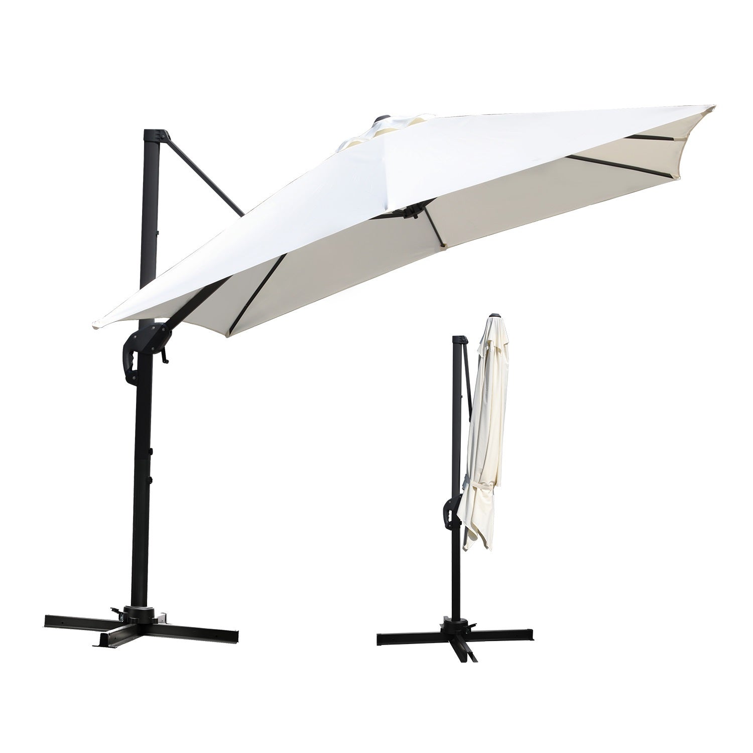 Parasol składany 3x3 m, składany parasol ogrodowy, podstawa obrotowa 360°, ochrona UV50+, beżowy