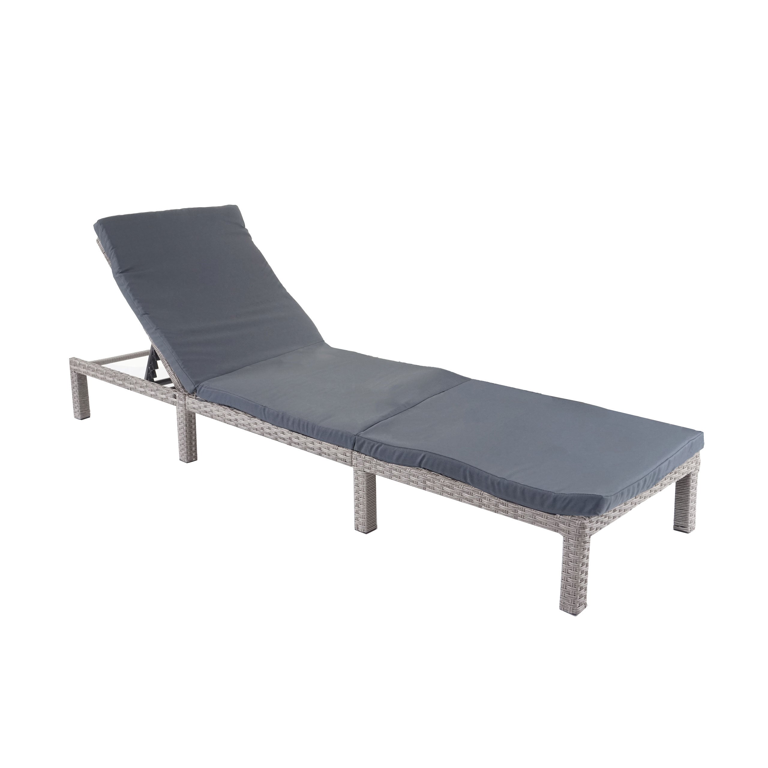 Mendler Lettino Da Esterno In Polyrattan Basic HWC-A51 - Grigio Con Cuscino Sfoderabile, Schienale Regolabile 5 Posizioni