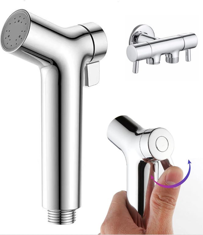 Ręczna słuchawka bidetowa, pistolet z regulacją ciśnienia + uchwyt + elastyczny wąż teleskopowy 3 m + zawór kątowy w całości z miedzi