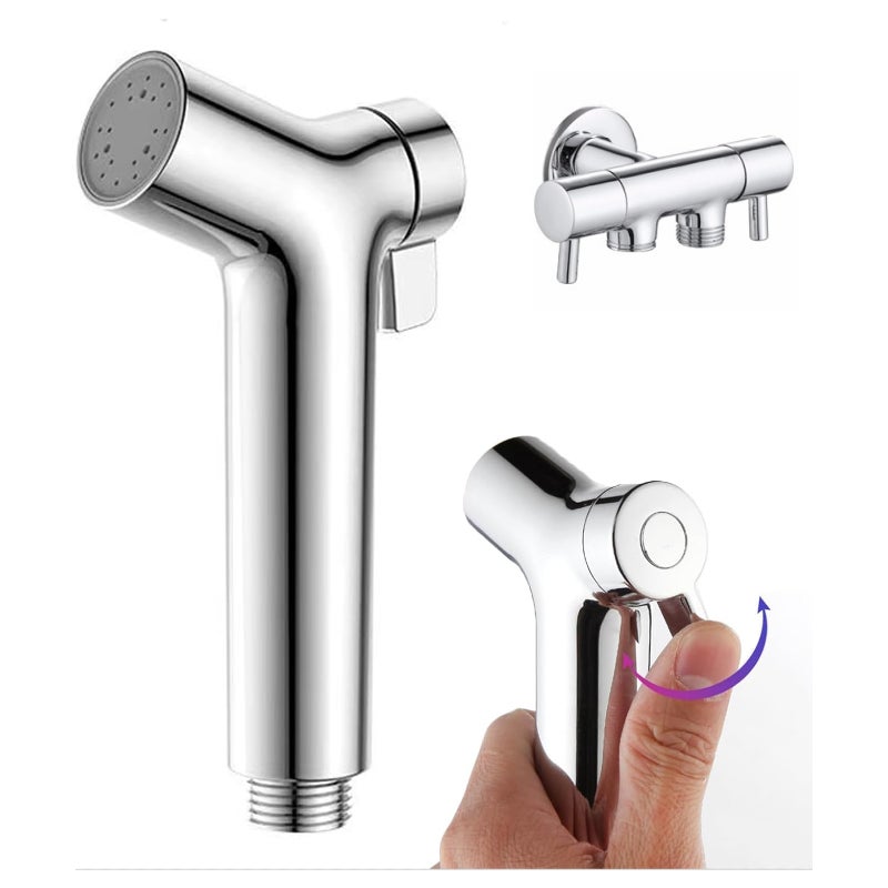 Ręczna słuchawka bidetowa, pistolet z regulacją ciśnienia + uchwyt + elastyczny wąż teleskopowy 3 m + zawór kątowy w całości z miedzi