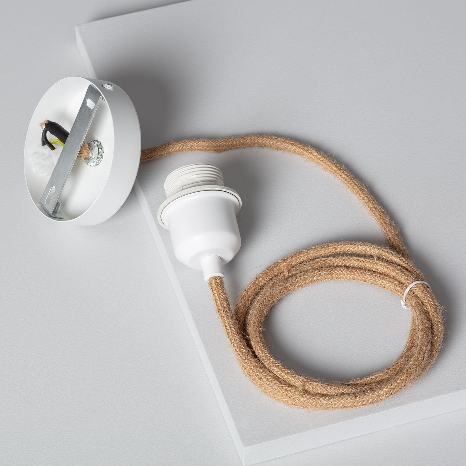 Support à Douille pour Lustre Suspension | Câble Textile 1.5m | Douille E27 | IP20 Intérieur | Diamètre 100mm | Corde Naturelle et Blanche, - 3